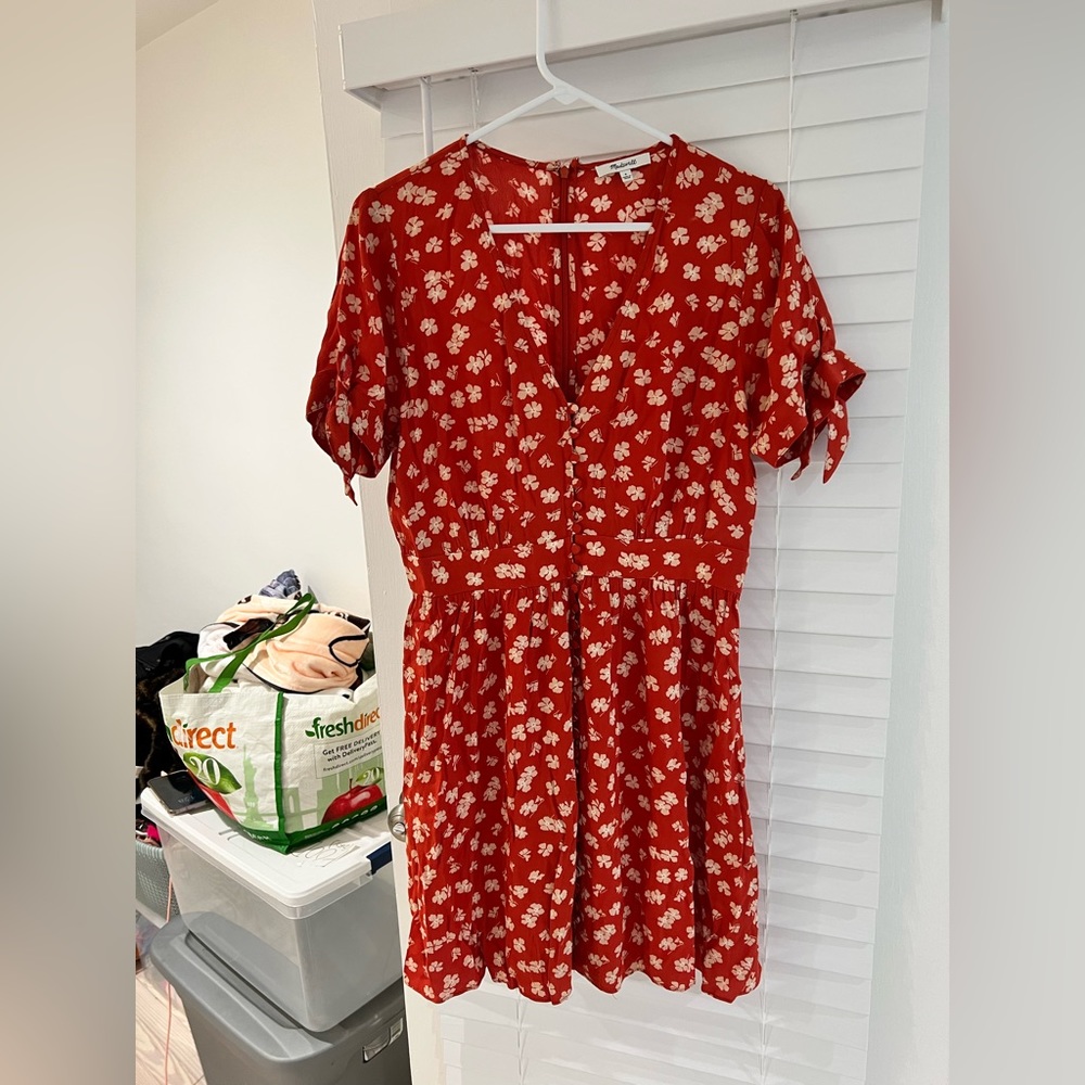 NWOT madewell red floral dress short sleeve dress size 6